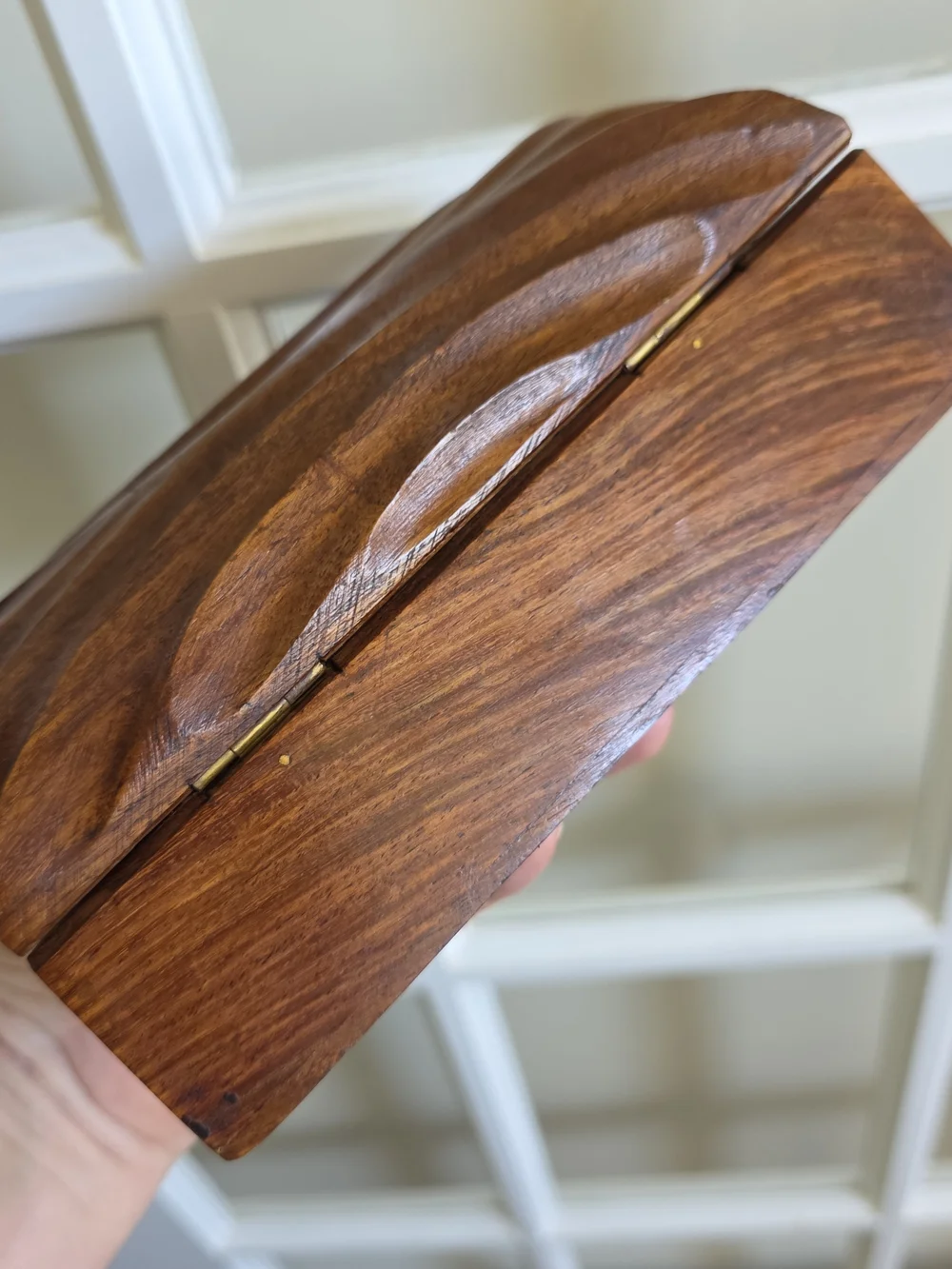 Walnut Wood Trinket Box MCM Handcrafted Carved